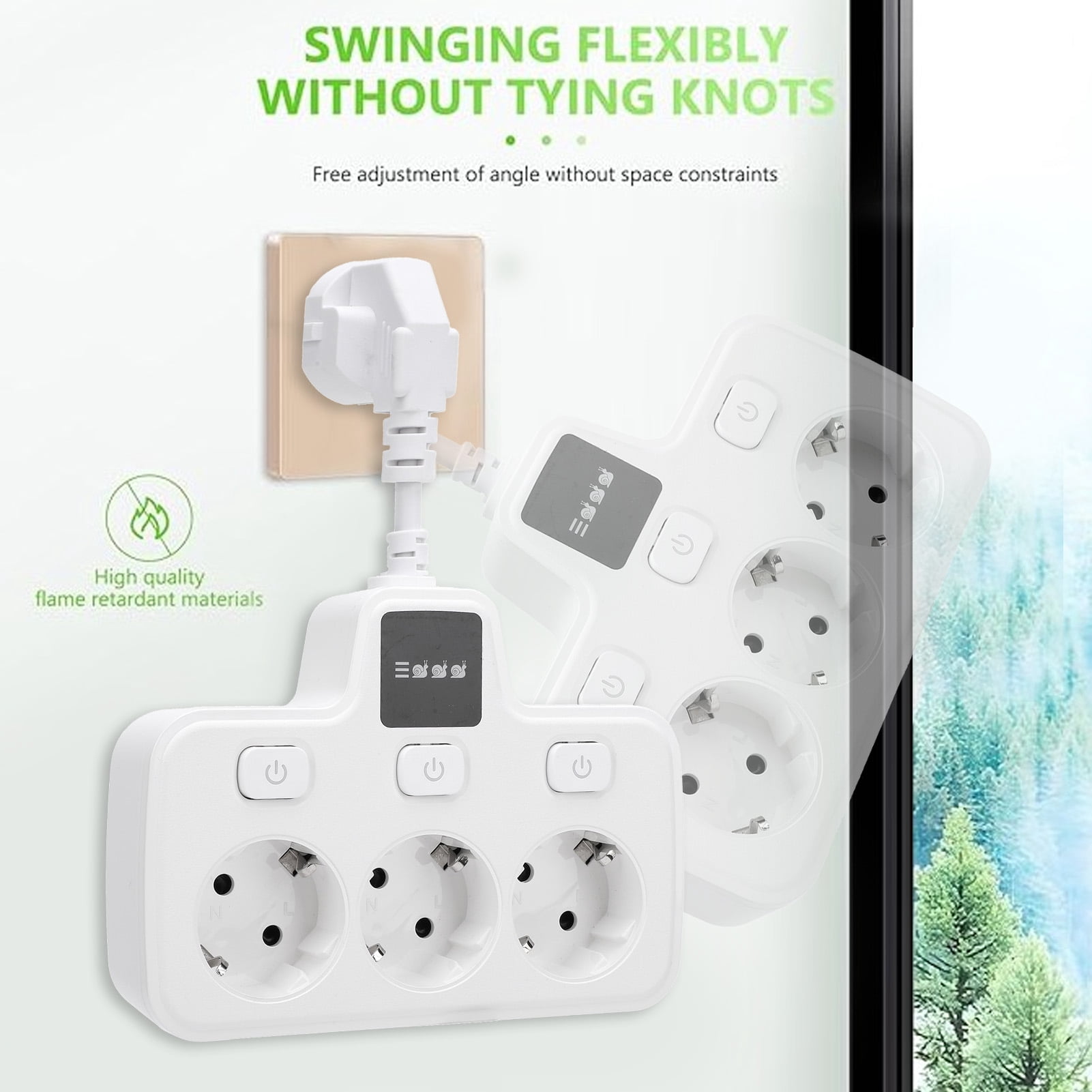 Suodoka 3-Way Power Socket Extender with Independent Switches, Multi-Outlet Adapter with 2 Prong EU Plug, 220V Grounding Electrical Outlet Receptacle for Home and Office, White