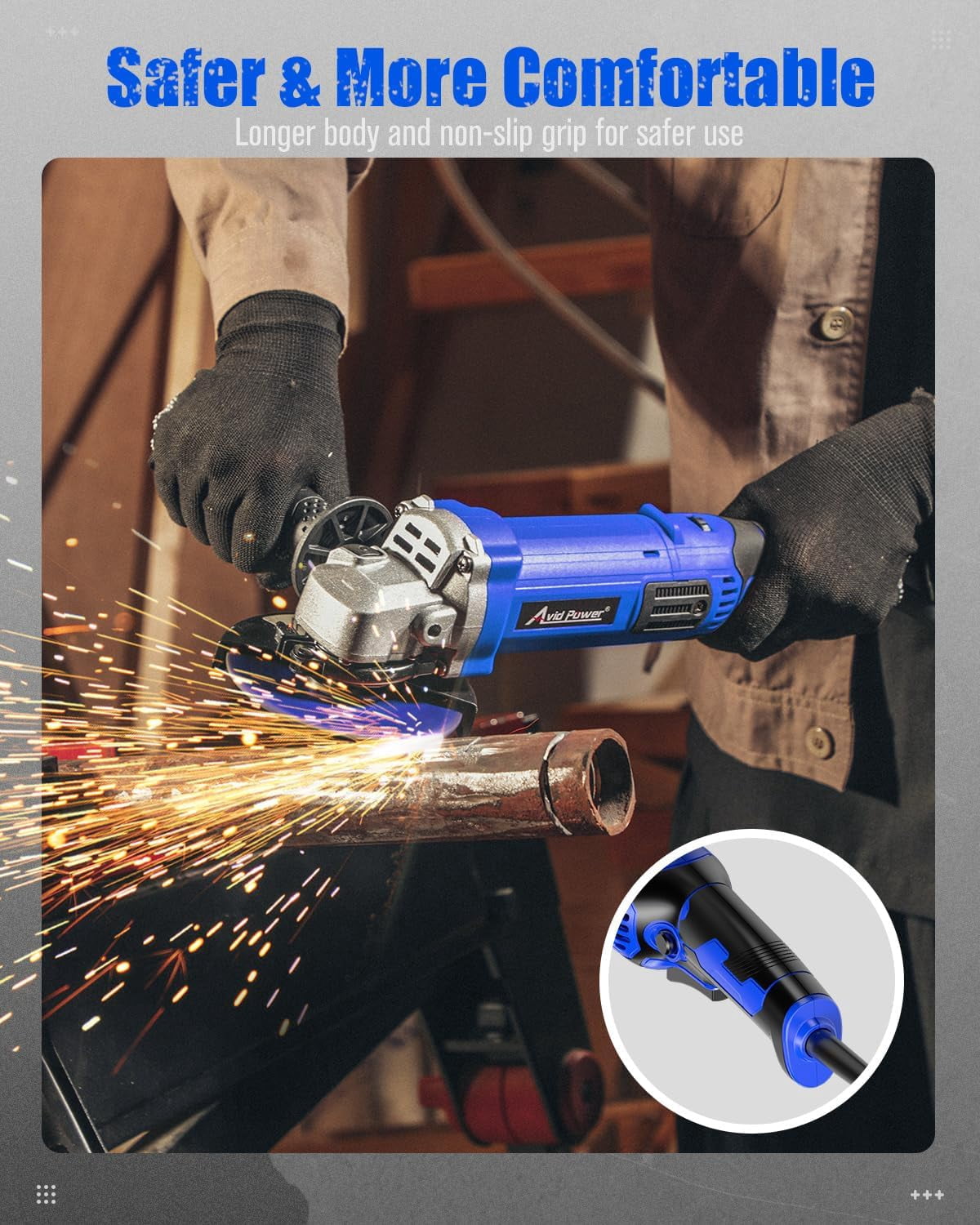 Angle Grinder 4-1/2 Inch 8.0 Amp 1000W Electric Grinder Tool 7-Variable-Speed Metal Grinder, 11,500 RPM, Paddle Switch with Lock-on Button, Cutting & Grinding Wheels and Side Handle - Red