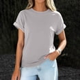 thumbnail image 2 of WULMLEO Women's Casual Cotton T-Shirt Rolled Cuff Short Sleeve Tops Lightweight Summer Top for Beach Trips Errands Light Gray 2XL, 2 of 6