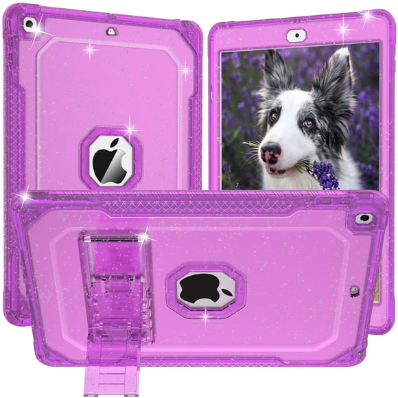 ZoneFoker Funda para iPad de 9.ª generación para iPad 8.ª/7.ª generación de 10,2 pulgadas 2021/2020/2019 Funda delgada y resistente de doble capa con purpurina transparente con soporte para tableta pa