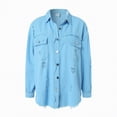 thumbnail image 5 of Towmus Casual Quilted Jackets for Women Button Down Collared Long Sleeve Shirts Frayed Hem Fall Jackets with Pockets, 5 of 9