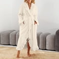 thumbnail image 2 of Women's Long Thick Plush Bathrobe - Solid Color Close-Fitting Winter Homewear, Beige, L, 2 of 5