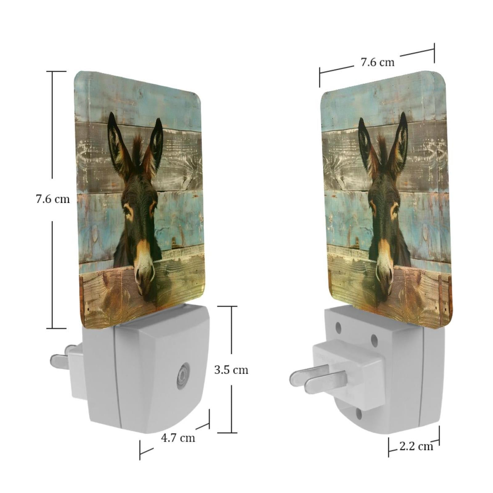PhooArto Funny Donkey on Rustic Wooden Plug in LED Night Light Auto Sensor Dusk to Dawn Decorative Night for Bedroom, Bathroom, Kitchen, Hallway, Stairs, Baby's Room, Energy Saving