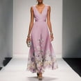 thumbnail image 4 of 2026 New Women's Light Blue Floral Print Deep V Neck Sleeveless Chiffon Maxi Dress Elegant Wedding Guest Formal Dress, 4 of 7