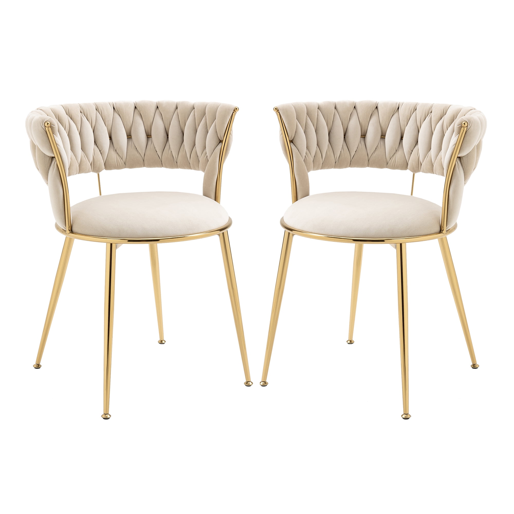 HOMEFUN Modern Ivory Velvet Accent Dining Chair with Metal Legs (Set of