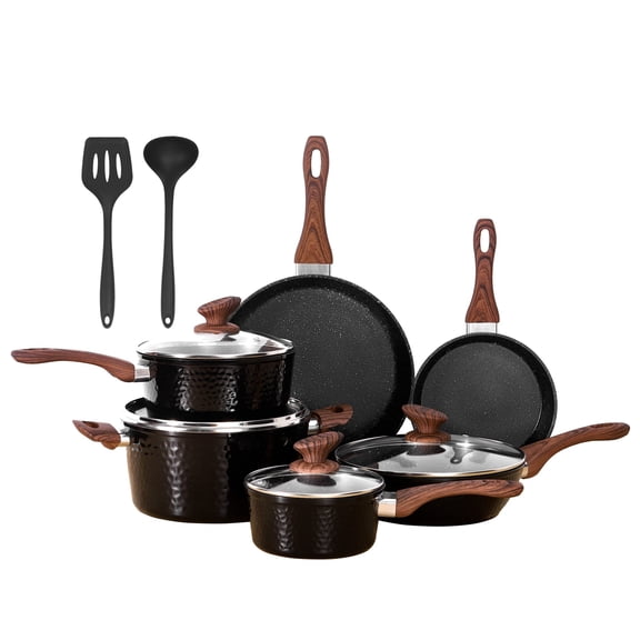 Sophia & William 12 Pieces Induction Nonstick Cookware Sets, Black