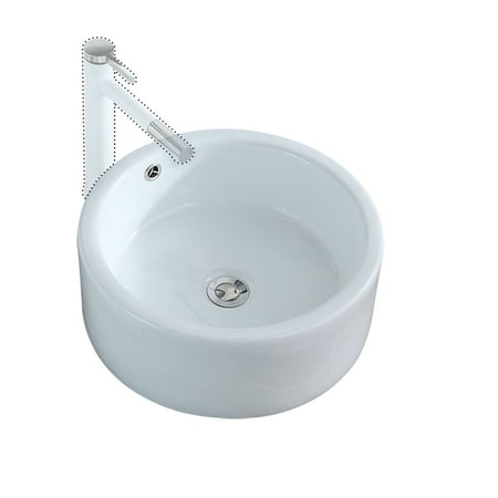 Bathroom Sink, Round Style Ceramic Vessel Sink, Durable Bathroom White Sink with Pop Up Drain Stopper, Bathroom Sinks Above Counter, Easy to Clean, White Porcelain, 16.54