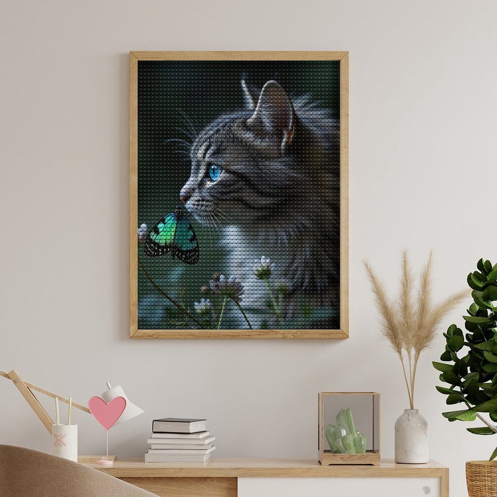 Diamond Art Kits for Adults, Cat Blue Eyes Butterfly Blossoms 5D Diamond Painting Kits for Adults Beginners, DIY Full Drill Diamond Painting, Gem Art and Crafts 12x16