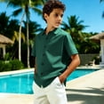 thumbnail image 3 of Toddler Boys Summer Clothes Short Sleeve Button Down Dress Shirts Kids Collar Plain School, 3 of 8