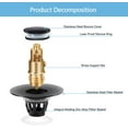 thumbnail image 4 of Black Bathroom Sink Stopper，Pop Up Drain Stopper for Bathroom Sink，Bathroom Sink Strainer ，Sink Plug,Universal Wash Basin Sink Stopper，Suitable for 1.1~1.5 Inch Bathroom Sink Drain Pipe (Matte Black), 4 of 16