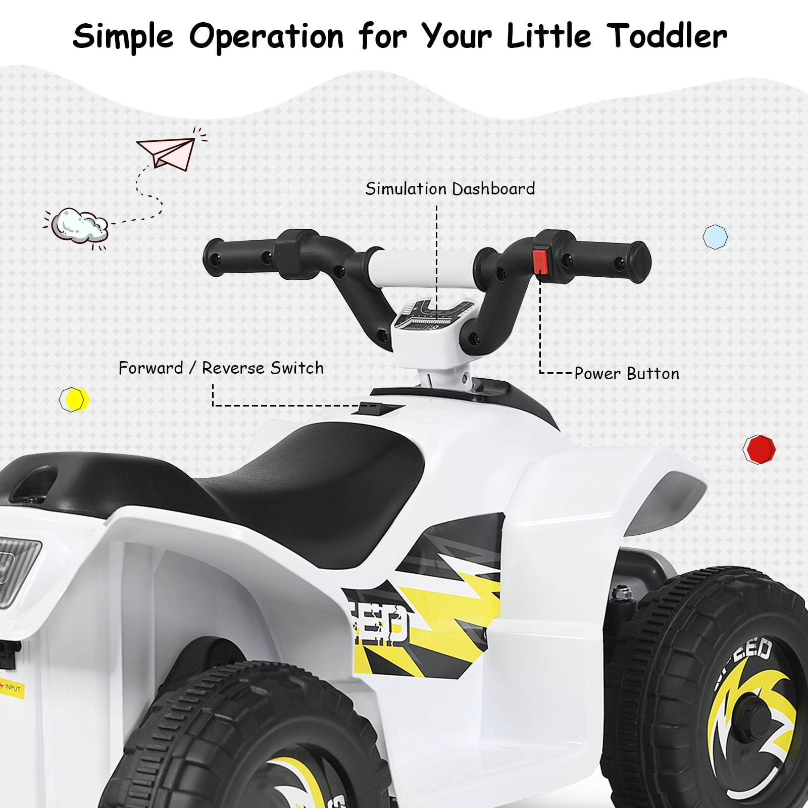 Infans 6V Kids Electric Quad ATV 4 Wheels Ride On Toy Toddlers Forward&Reverse White