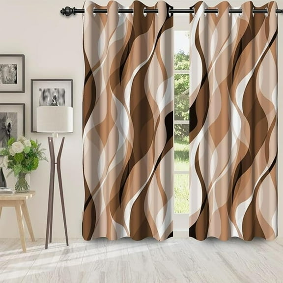 Brown Modern Blackout Curtains For Bedroom Living Room,2 Panels Sets Window Curtain,Striped Brown Stylish Simplicity Abstract Thermal Insulated Printed Curtains With Grommet 42"W x 63"L (Pack of 2)