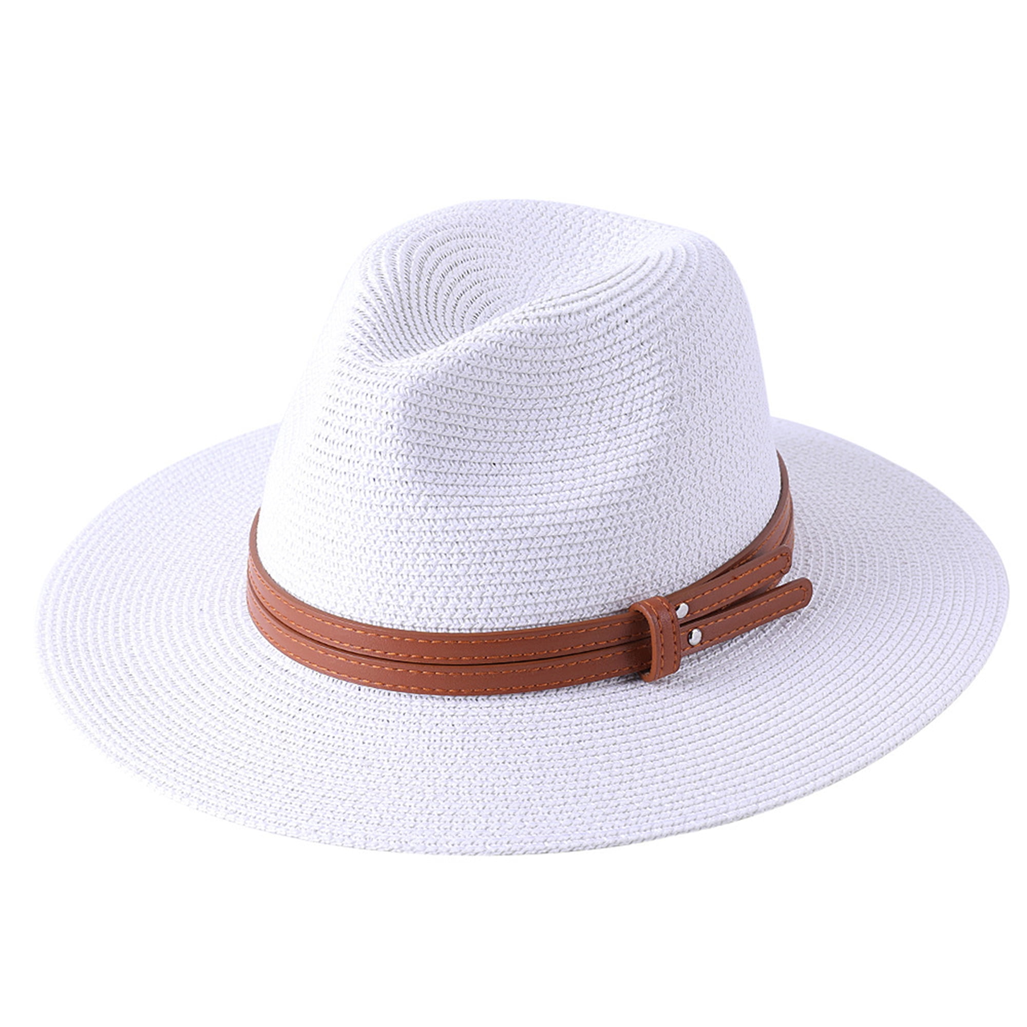 Women Men's Summer Sun Straw Packable Travel Hat Fedora Trilby Panama Brim Cap 