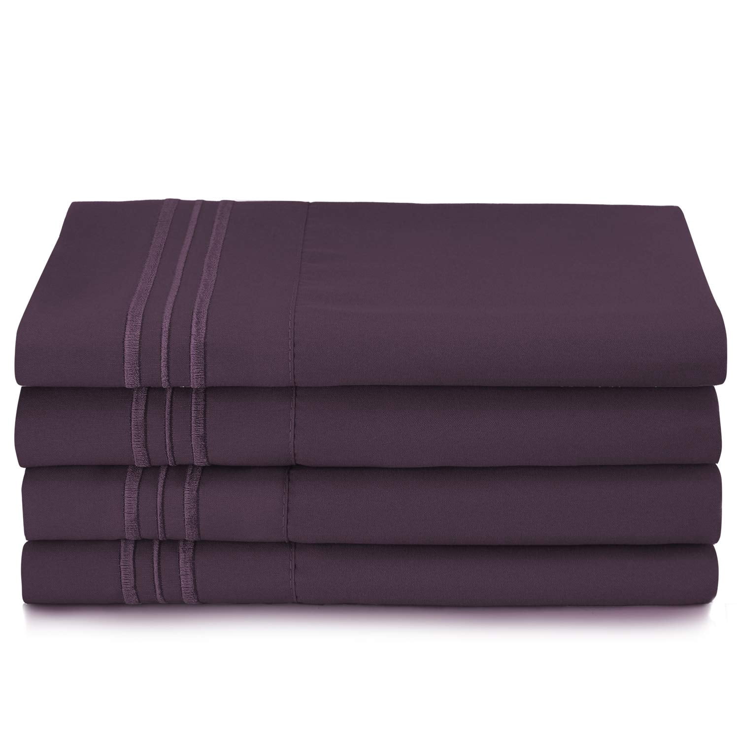Clara Clark 5 Piece 1800 Microfiber Collection Bed Sheet Set, Deep Pockets Fitted Sheet, Twin, Eggplant