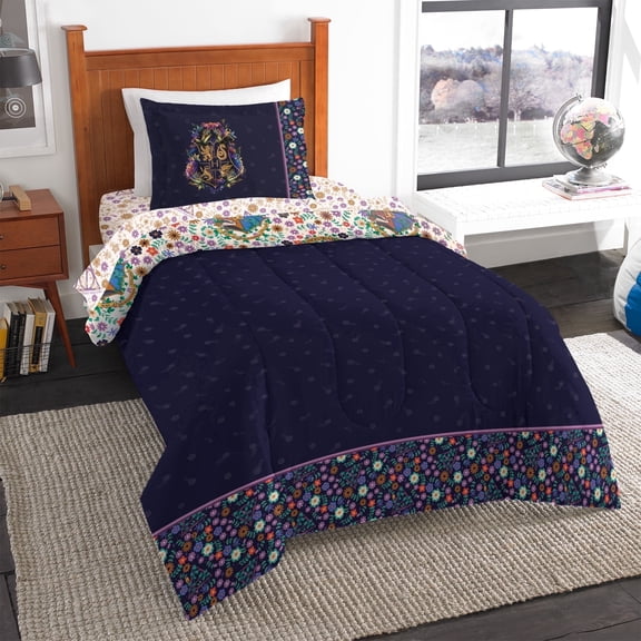 Harry Potter Botanical Wizardry 4 Piece Twin Bed in a Bag – Complete Kids Bedding Set with Comforter, Sheets & Pillowcase