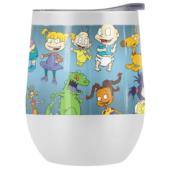 Rugrats Official Rugrats Character Pattern 12 oz Stemless Tumbler, Stainless Steel Travel Cup|Lake Tumbler|Insulated with Leak Resistant Slide-Lock Lid