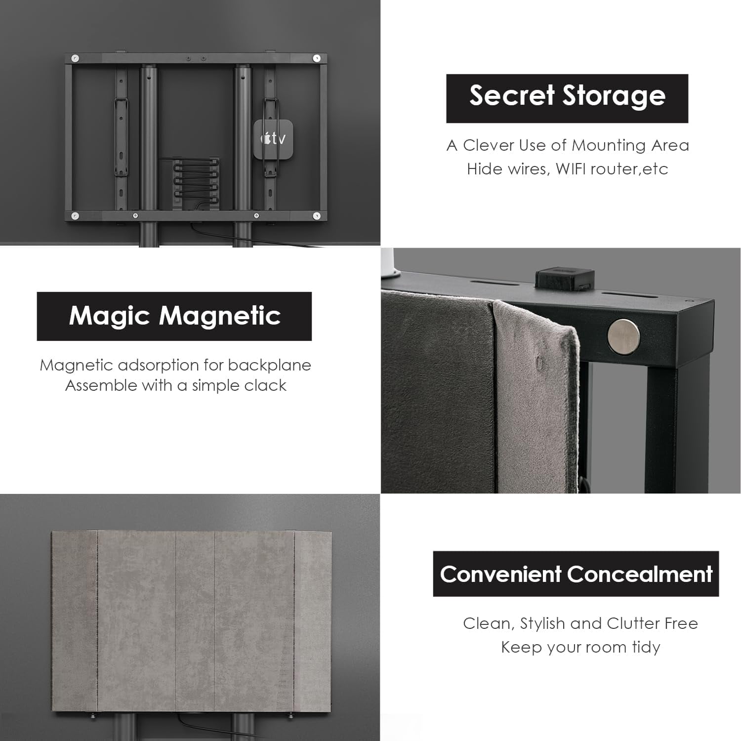 FITUEYES Picasso Series Floor TV Stand for 65–88 Inch TVs, Black & White, Cable Management