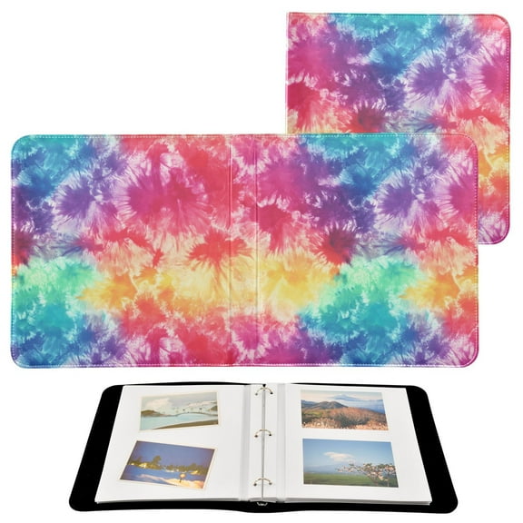 Leather Cover Photo Album 80 Pockets 4x6 Photos Bookshelf Picture Album Colorful Tie Dye