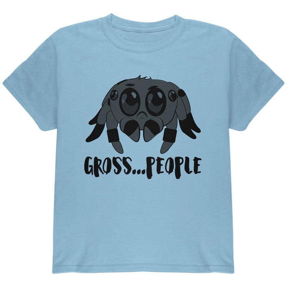 Cute Jumping Spider Cartoon Anti-Social Gross People Youth T Shirt Light Blue YXL