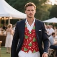 thumbnail image 3 of Yuyamidu Red Christmas Mens Vest Formal Waistcoat with Pocket Xmas Tree V-Neck Suit Vests for Wedding Prom Party Poinsettia Casual Tuxedo Wear Size 2XL, 3 of 7