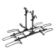 thumbnail image 1 of Reese Bike Rack 63138 Explorer; 1-1/4 Inch And 2 Inch Receiver Hitch Mount; Holds 2 Bikes Or 4 Bikes; Up To 140 Pound Weight Capacity; Bike Tire Clamp; Without Lock; Foldable; Powder Coated Black, 1 of 15