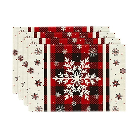 

Christmas Deal 4PCS Christmas Placemat Flax Tablecloth Thermal Mat Kitchen Table Mat