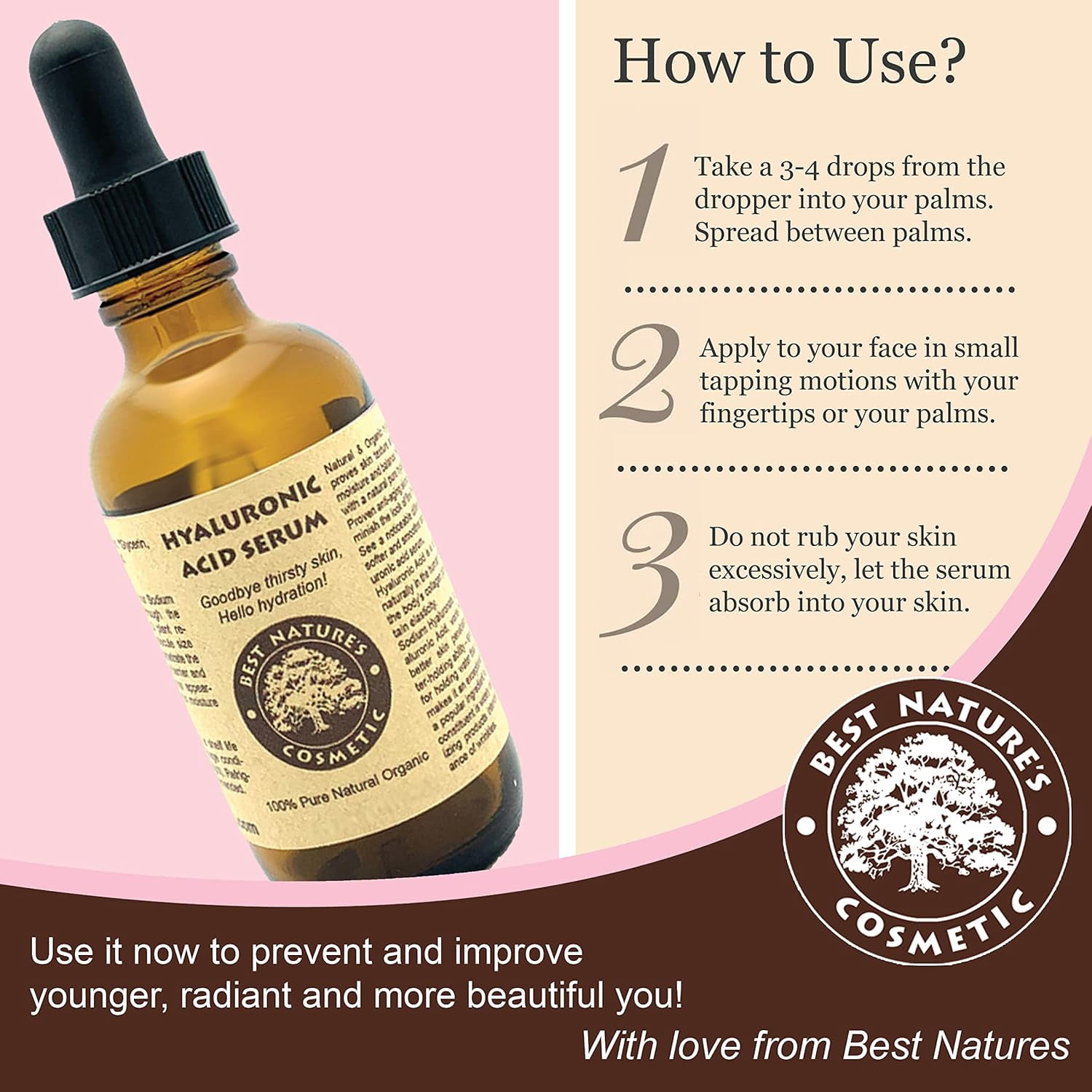 Best Nature's Hyaluronic Acid Serum for Face, Natural and Organic, 2 fl oz (60 mL)