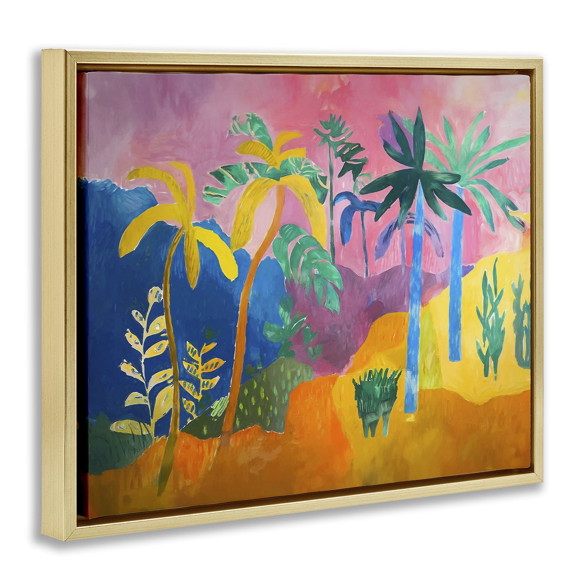 Stupell Industries Vivid Tropical Palms Coastal Painting Gold Floater Framed Canvas Art Print Wall Art, 31 x 25