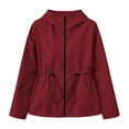 thumbnail image 6 of XPMWRP Women's Cinched Waist Hooded Windbreaker Water Resistant Zip Up Short Jacket Drawstring Hem Pockets for Hiking Daily Casual Outdoor Wear Wine M, 6 of 9