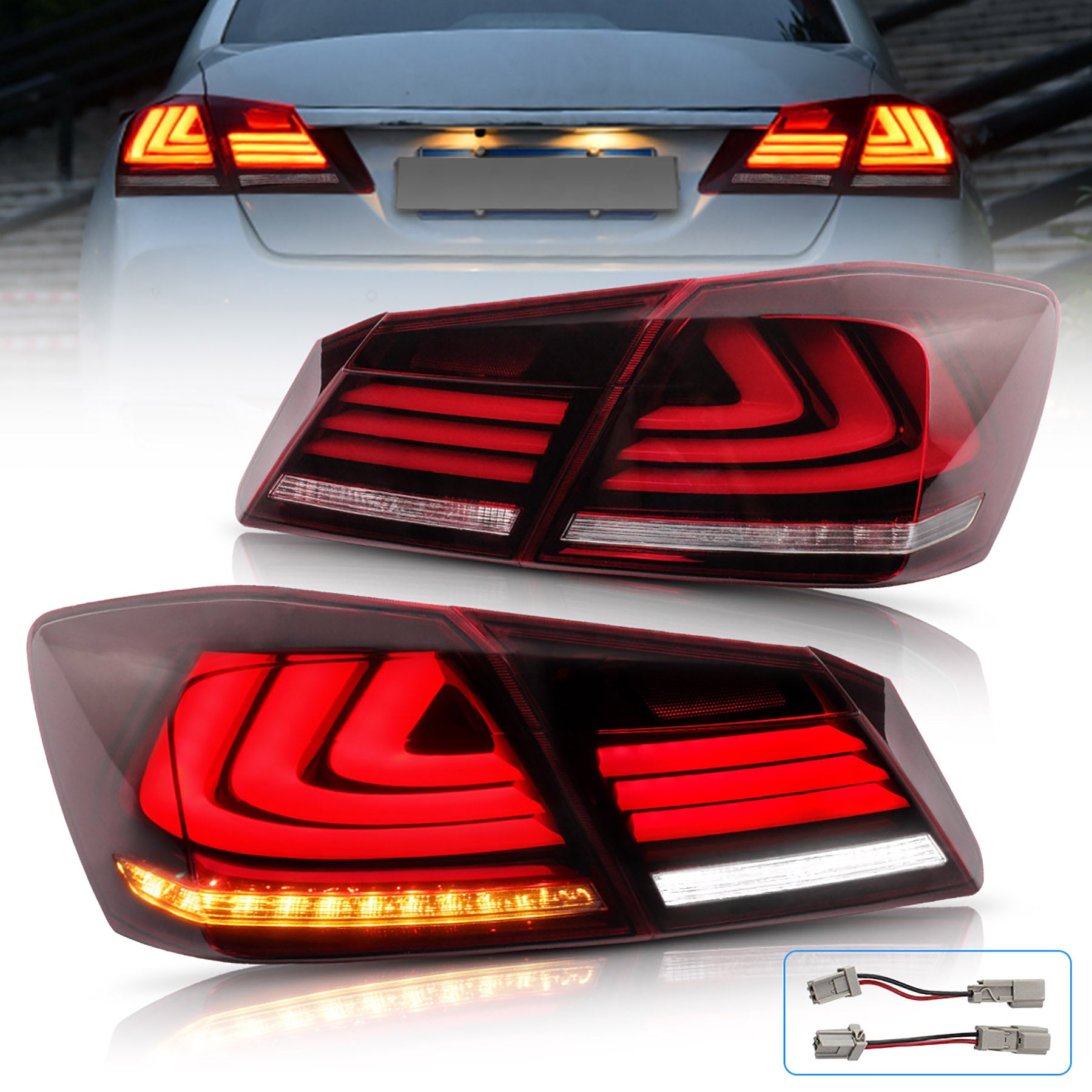 VLAND Full LED Tail Lights Assembly for Honda Accord 20132015, ABS