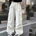 thumbnail image 5 of Dagugfen Cargo Pants for Teens Elastic Waist Loose Fitted Full Length Pants Casual Daily Wear Street Fashion Pants with Multi Pockets(7-8Years,White), 5 of 6