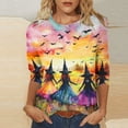thumbnail image 2 of QTOCIO 3/4 Hauts à Manches pour Femmes, Hauts d'Été à Manches 3/4 pour Femmes, T-shirt Décontracté Imprimé à Col Rond pour Femmes, Blouse à la Mode, 2 of 5