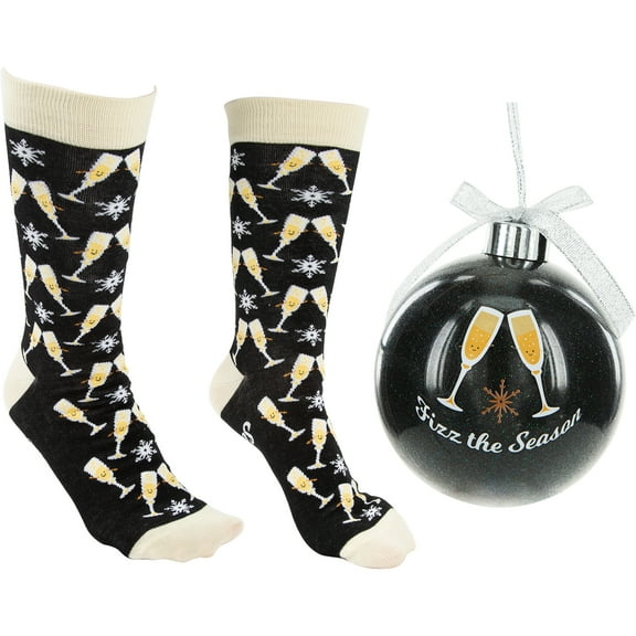 Pavilion Gift Company - Fizz the Season - 4" Ornament  with Unisex Holiday Socks