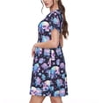 thumbnail image 2 of Gukieu flower Skull in starry sky Print Women's Short Sleeve Dress, Elastic Waistband A-line with Pockets Summer Dress, Suitable for Daily Leisure, Work, Vacation, 2 of 6