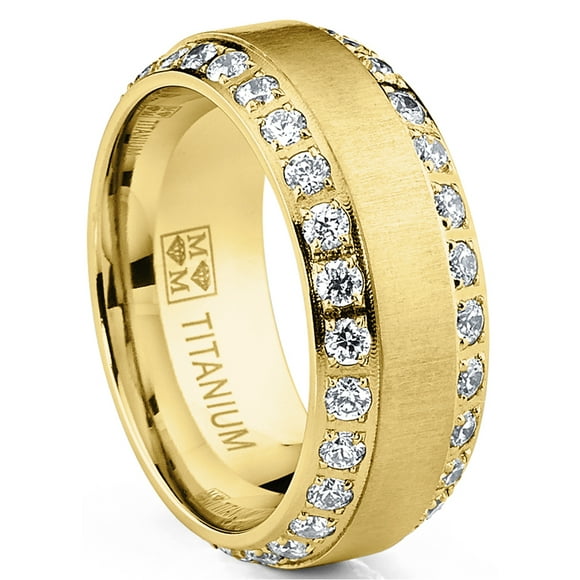 1.75 Carats Men's Titanium Wedding Band Ring 8MM Goldtone