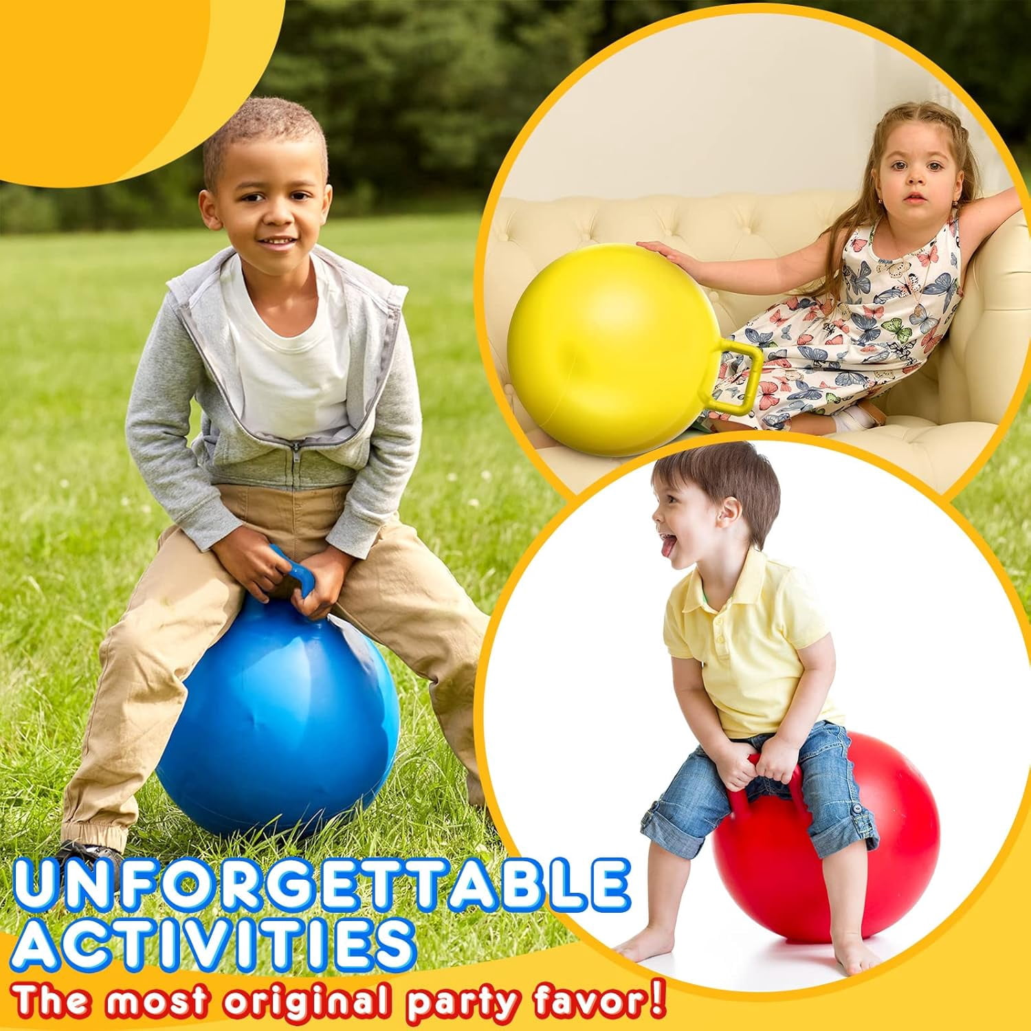 6 Pcs Carnival Outdoor Games 24 Inch Jumping Hopping Inflatable Bouncing Ball with Handle and Air Pump for Kids Sport Exercise