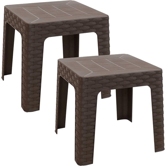 Sunnydaze Adirondack Small Outdoor Side Table for Balcony Essentials - Plastic Square End Table for Outside Patio - Brown - Set of 2