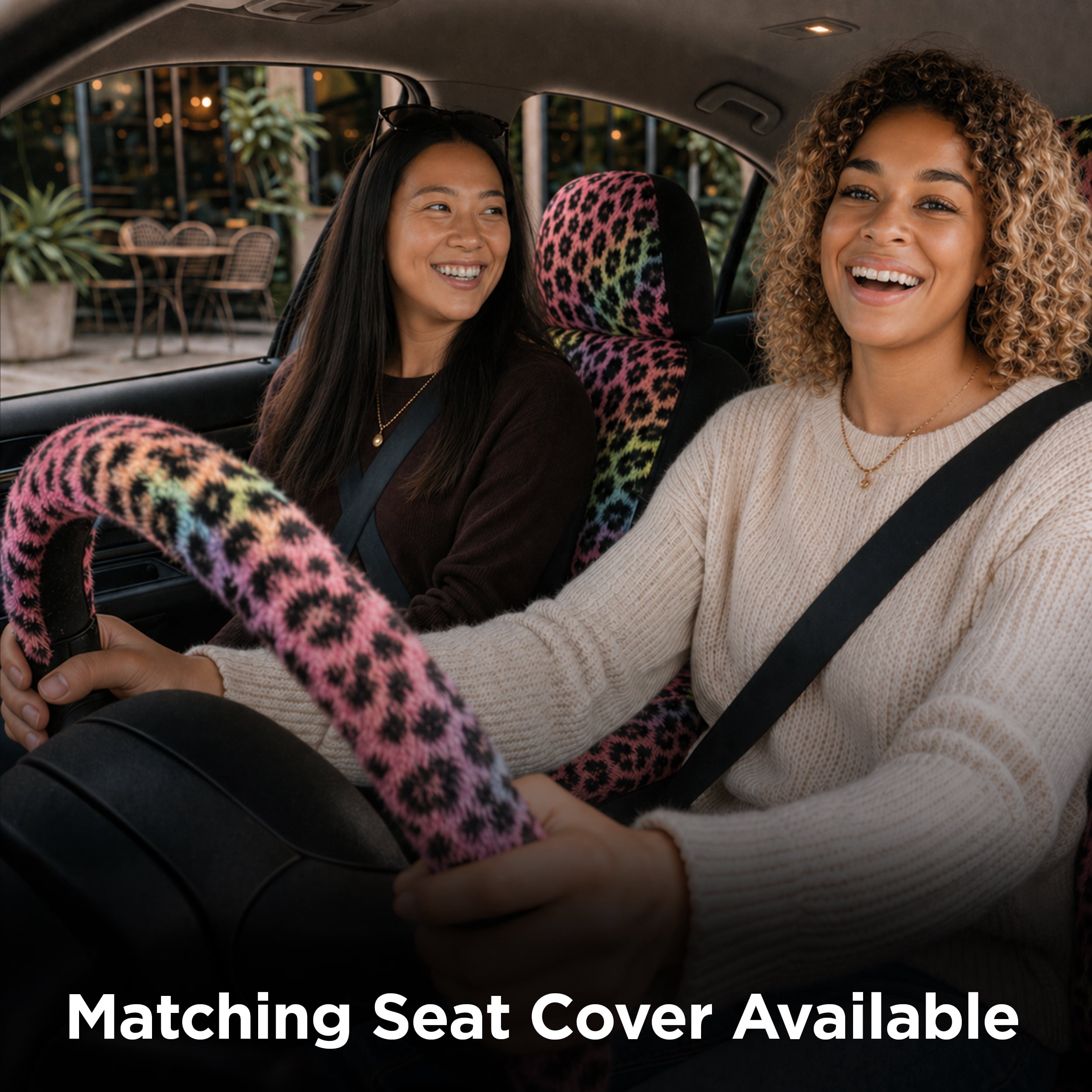 Auto Drive Leopard Print Steering Wheel Cover for Cars, Trucks, and SUVs, Multicolor