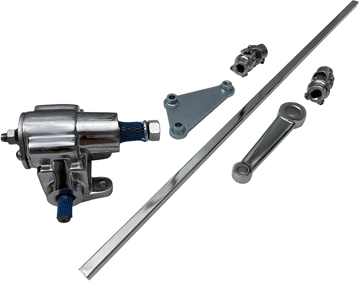 Chrome Steel VEGA STEERING BOX + 36" DD STEERING SHAFT+PITMAN Arm Black U-Joints & Bracket