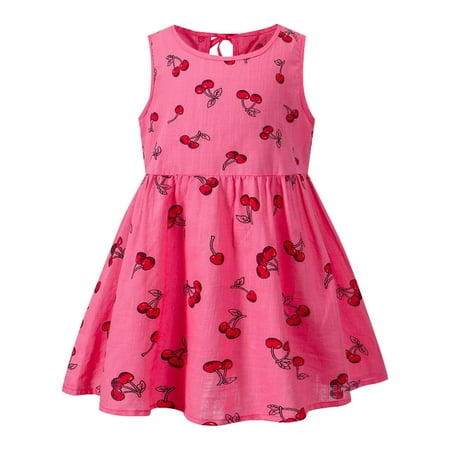 

ASEIDFNSA Cute Dresses for Kids Youth Shirt Summer New Small And Medium Girl Cotton And Linen Cherry Printed Sleeveless Vest Dress