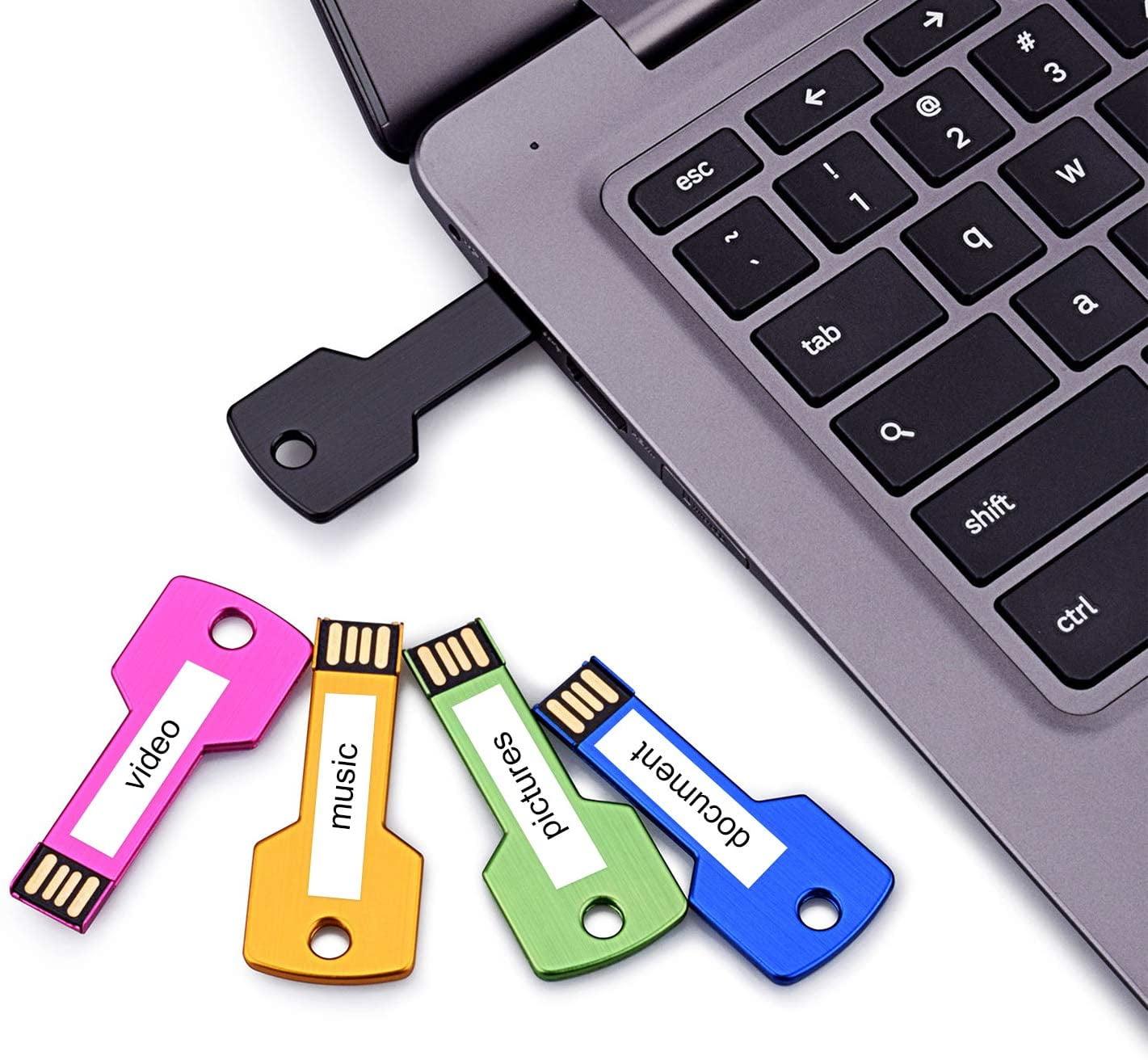 USB Flash Drive,5 Pack/2G Topesel Key Shape Metal Thumb Drive-Black/Pink/Green/Gold/Blue