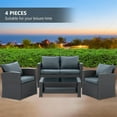thumbnail image 5 of 4 Pieces Patio Furniture Set, All Weather Patio Conversation Set Outdoor Sectional Wicker Rattan Patio Sofa Set with Cushion and Glass Table, Gray, 5 of 10