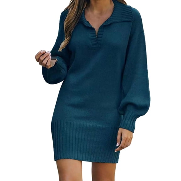 Lisingtool Sweater Dress Women's Long Sleeve Fashionable Solid Sweater Medium Length Wool Dress Knitted Dress Fall Dresses F