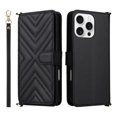 thumbnail image 2 of For iPhone 15 Pro Diamond Pattern PU Leather Wallet Case Magnetic Flip Cover Multi-Card Slots Pocket Kickstand With Detachable Shoulder Strap And Wrist Strap,Black,For iPhone 15 Pro, 2 of 6