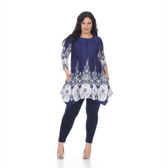 PS1326-41-1XL Womens Plus Size Dulce Tunic Top, Navy & White - 1XL