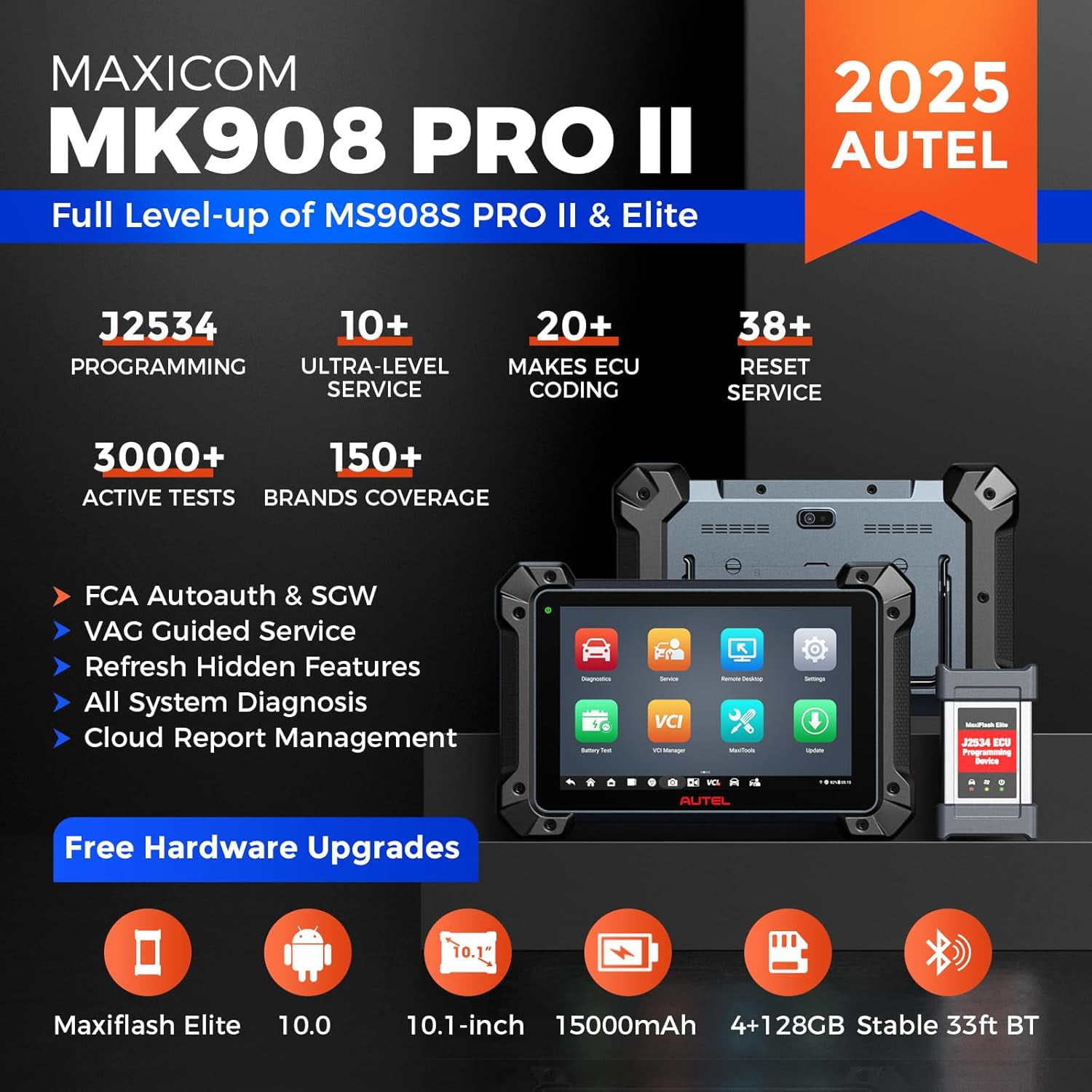 Autel Maxicom MK908 Pro II Scanner, AutoScan 2.0, 38+ Services, All System Diagnostics