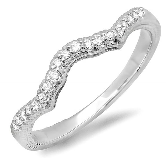 Dazzlingrock Collection 0.15 Carat (ctw) 14K Round White Diamond Anniversary Ring Wedding Matching Chevron Band, White Gold, Size 7