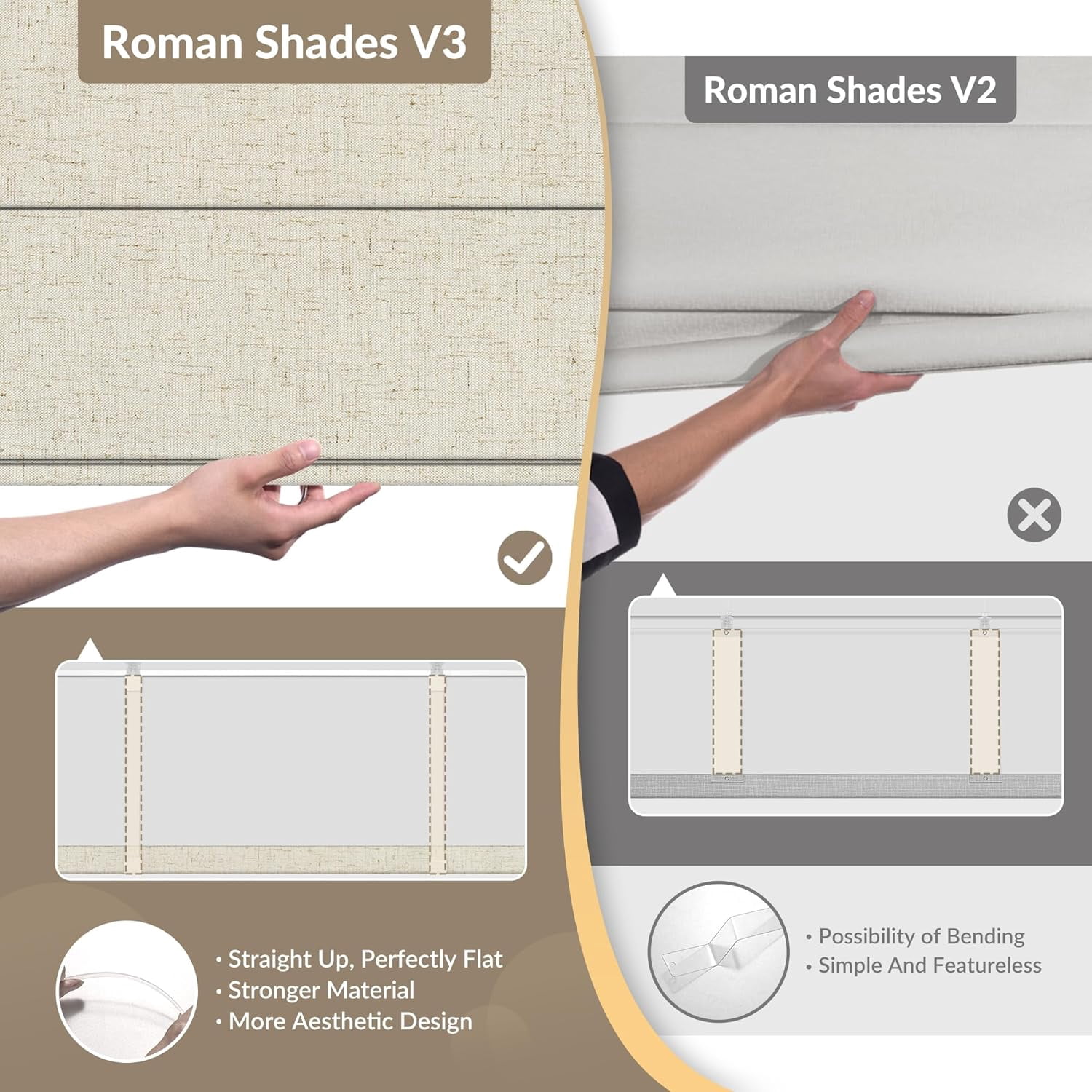 Boolegon No Drill Cordless Roman Shades for Windows, No Fray Blackout Roman Blinds No Tools, Easy Install for Indoor Windows,Living Room,Bathroom,Bedroom,Marble,57.5" W x 72" H