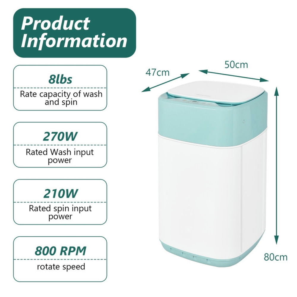 Canddidliike 8 Lbs Portable Fully Automatic Washing Machine with Drain Pump, Portable and Powerful Washer with Automatic Imbalance Adjustment, Compact Laundry Washer for Indoor, Green
