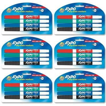 Pack of (6) Expo Dry Erase Fine Tip Markers, Low Odor Ink,  of Assorted Colors